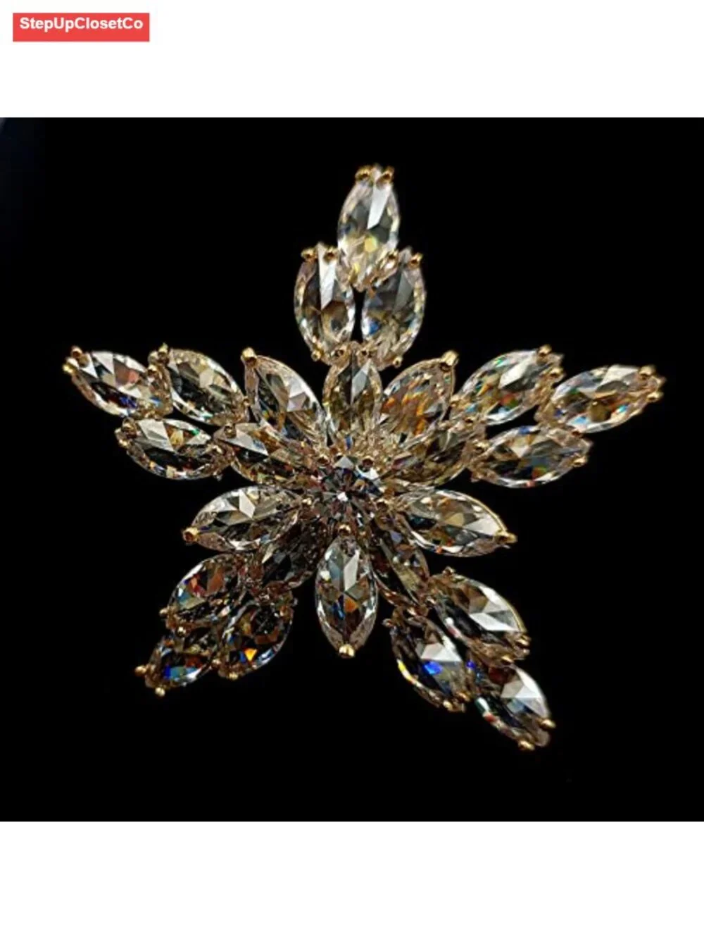 Gold-tone Star Brooch with Cubic Zirconia, Five-Point Star Pin